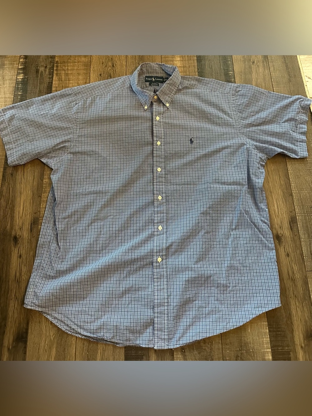 Ralph Lauren Blake Short Sleeve Shirt Mens XL Blue Gingham Button Down Preppy